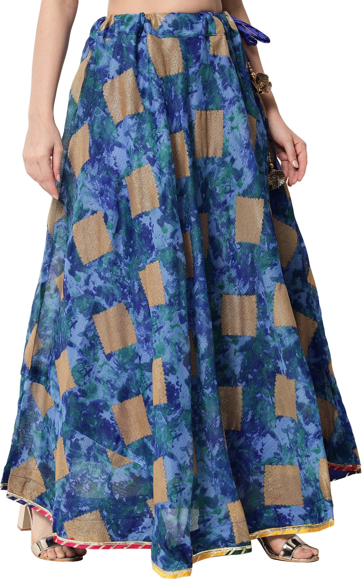 Kate PrettyWomen's Printed Flared Multicolor Casual Long Length Designer Traditional Clothing Skirt for Ladies Blue Free Size