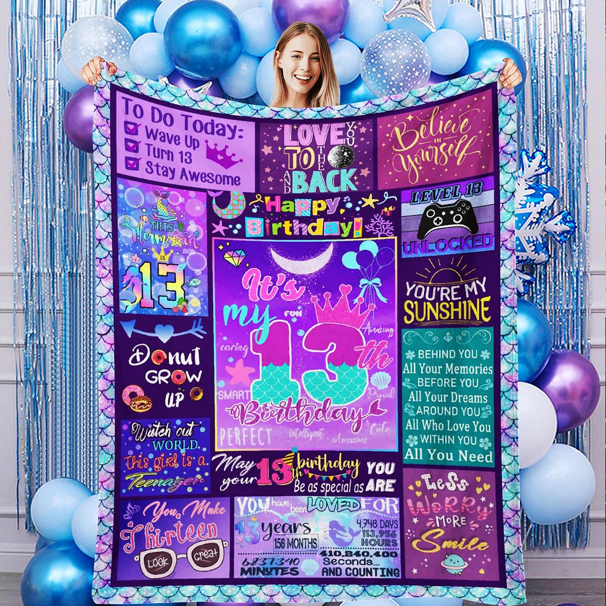13 Year Old Girl Birthday Gift Ideas Throw Blanket, 13th Birthday Gifts for Girls, Happy 13th Birthday Decorations, Best Birthday Gifts for 13 Year Old Girls Daughter Bestie Sister 50" x 60"
