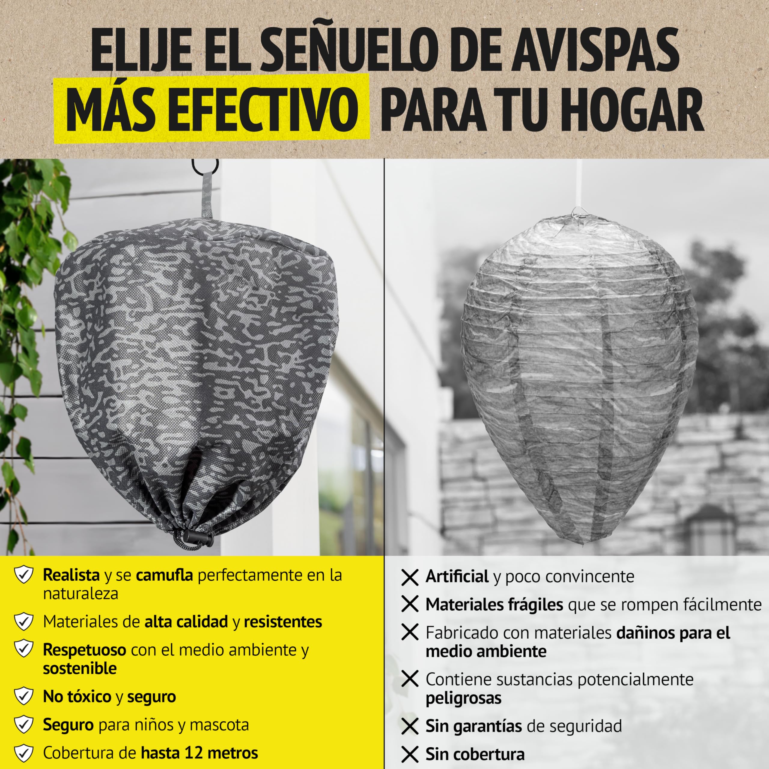 Waspinator Ahuyentador de Avispas - 2 Pack, Repelente Natural para Colgar en Jardín y Patio, Señuelo de Nido Impermeable y Resistente a Todo Clima, Repelente Natural de Avispones