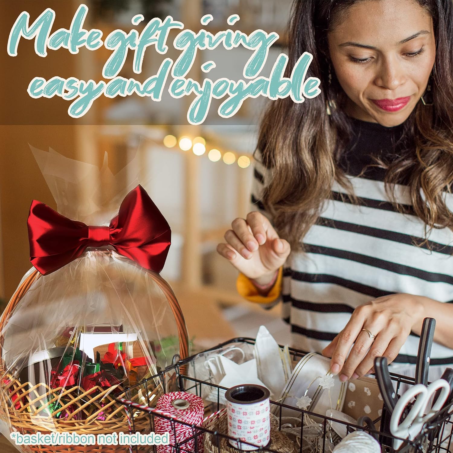 Wowfit Cello Bags,10 CT 16x24 inches Clear Cellophane Bags Perfect for Gift, Presents, Wine Bottles, Bridal/Baby Showers and More (1.2 Mil, Flat, No Gusset, 16x24 inches, NOT Include Ribbon) : Health & Household