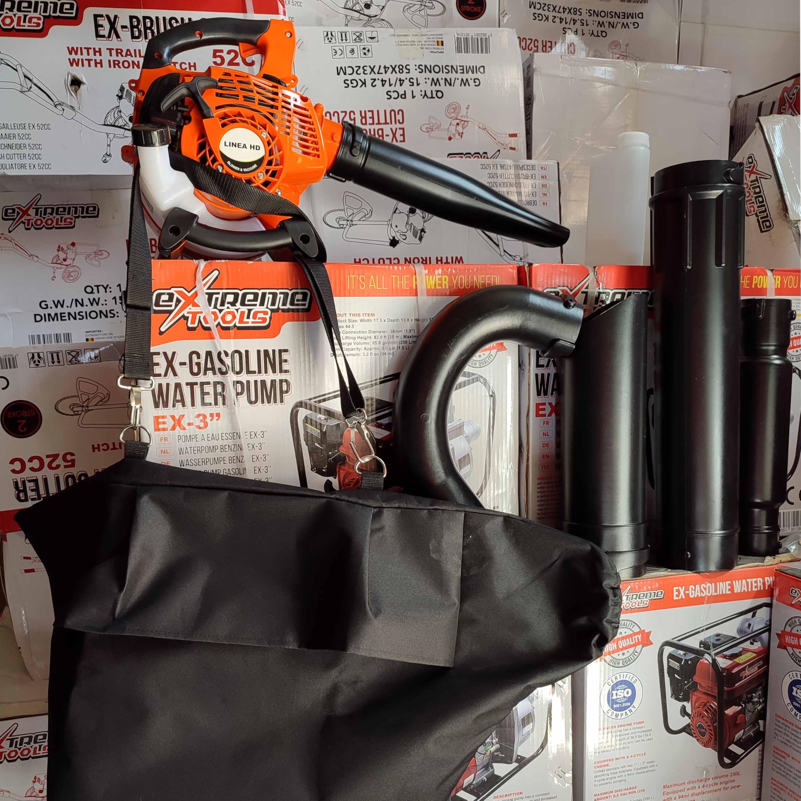 Soplador/Aspirador/Triturador de Hojas a Gasolina 26cc 2 Tiempos – Línea HD con Bolsa Recolectora y Accesorios