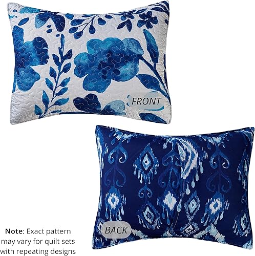 Miniatura 6 de Virah Bella Juego de ropa de cama tamaño matrimonialqueen, edredón reversible ligero con estampado botánico índigo, con 2 fundas de almohada a