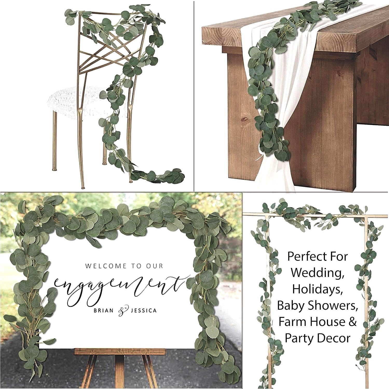Artificial Eucalyptus Garland- Wedding Greenery Garland- 2 Pack Total 12’ Long- Farmhouse Classroom Décor Garland Greenery- Eucalyptus Vine Succulent Garland- Faux Eucalyptus Garland
