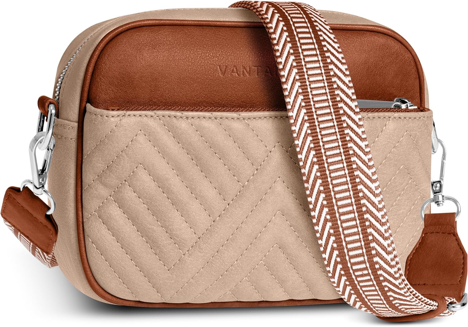 Vantamo Premium Quilted Crossbody Bags for Women with Anti-Pickpocket Clip, Vegan Leather Handbags, Travel Purses for Women