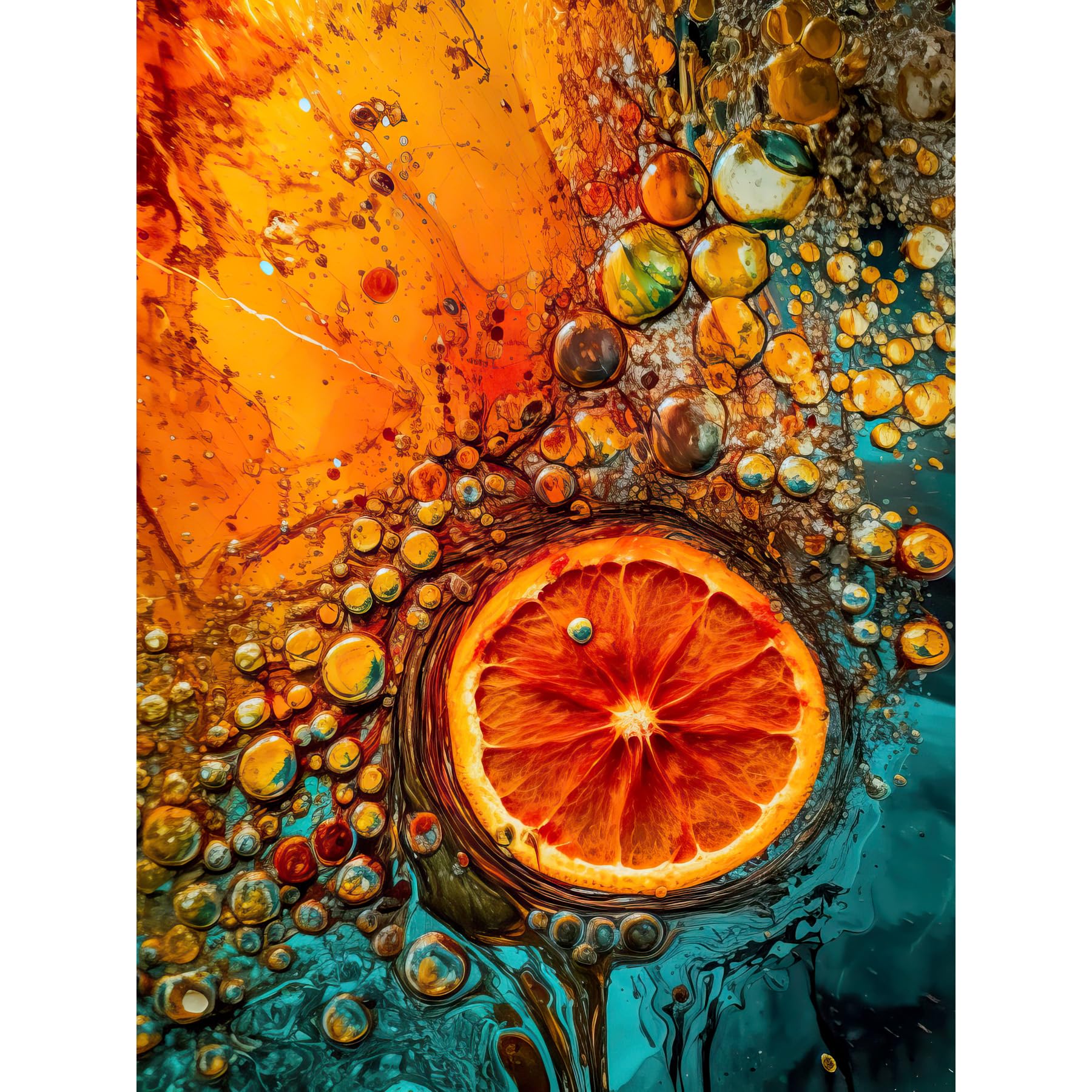 Artery8 Abstract Liquid Paint Dried Orange Fruit Slice Large XL Wall Art Canvas Print