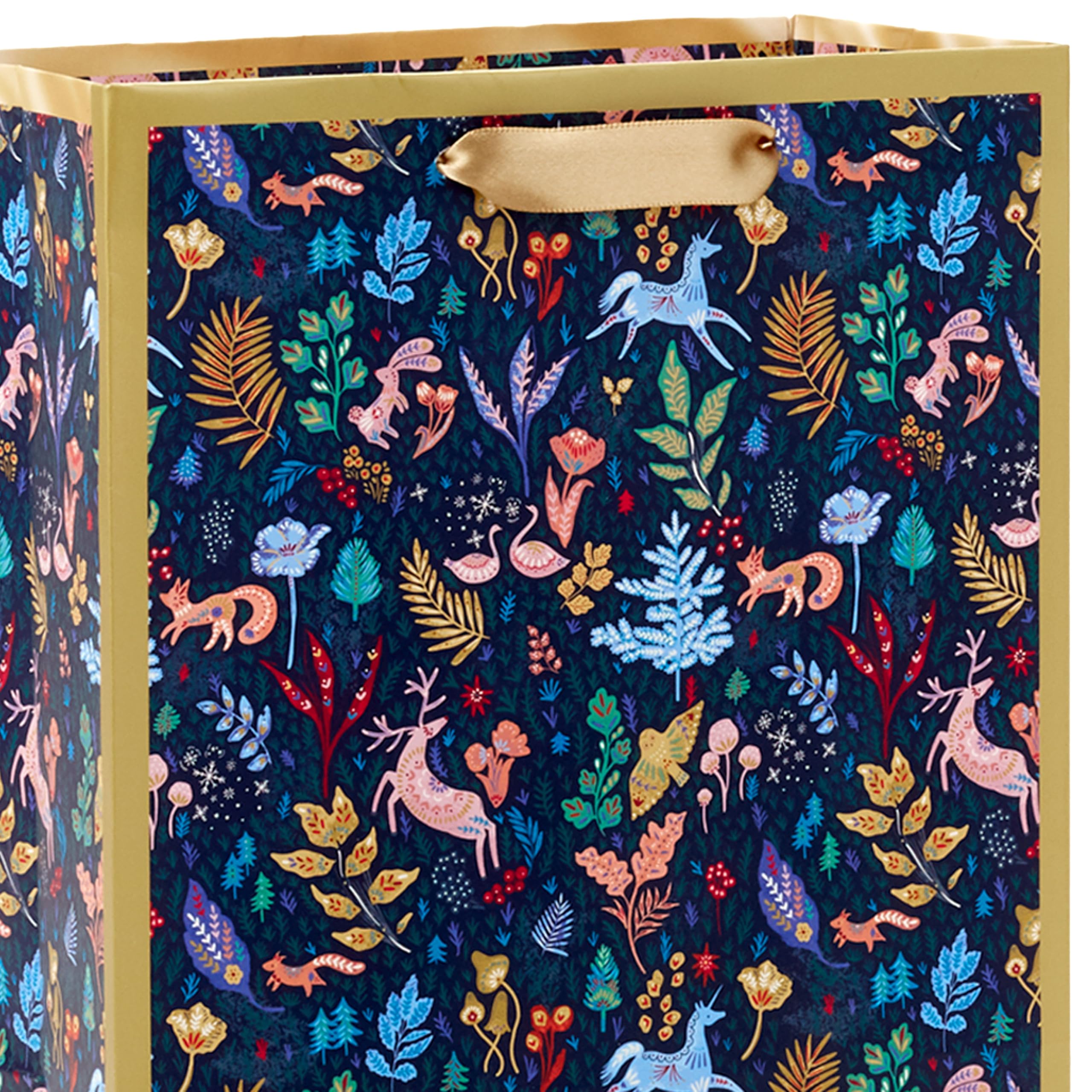 Hallmark Verschiedene Feiertags-Geschenktüten (8 Tüten: 3 kleine 15,2 cm, 3 mittelgroße 22,9 cm, 2 große 33 cm), Winterwaldfreude, Marineblau, Gold