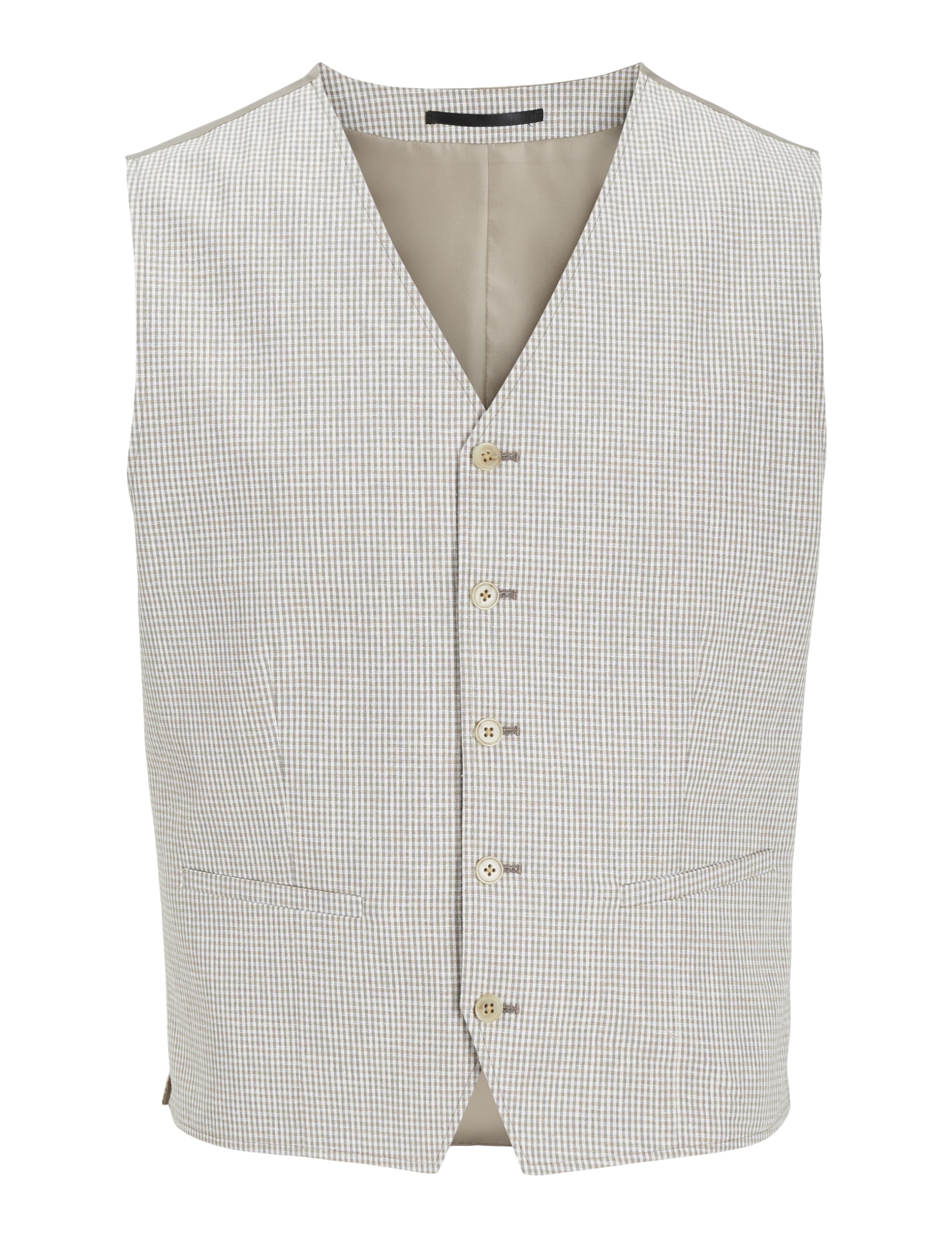 JACK & JONES Jprriviera Linen Waistcoat Gilet Per Abito, Timber Wolf/Checks: Slim Fit, 54 Uomo