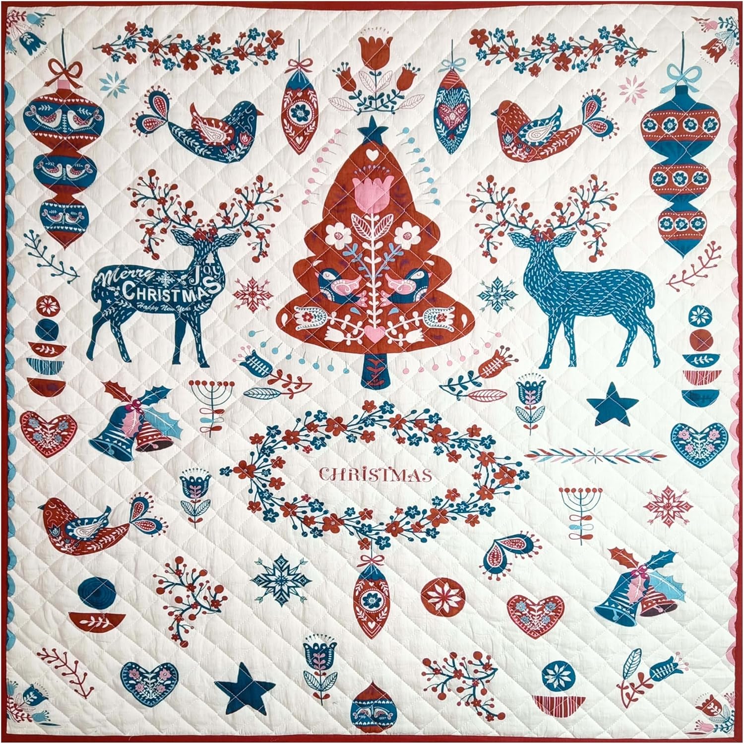 Trade Star Christmas Print Baby Quilt 100% Cotton Quilt Super Soft Quilted Baby Blanket for Mother's Gift Highly Durable Premium Quality Toddler Blanket Warm Baby Quilt (Merry Christmas)