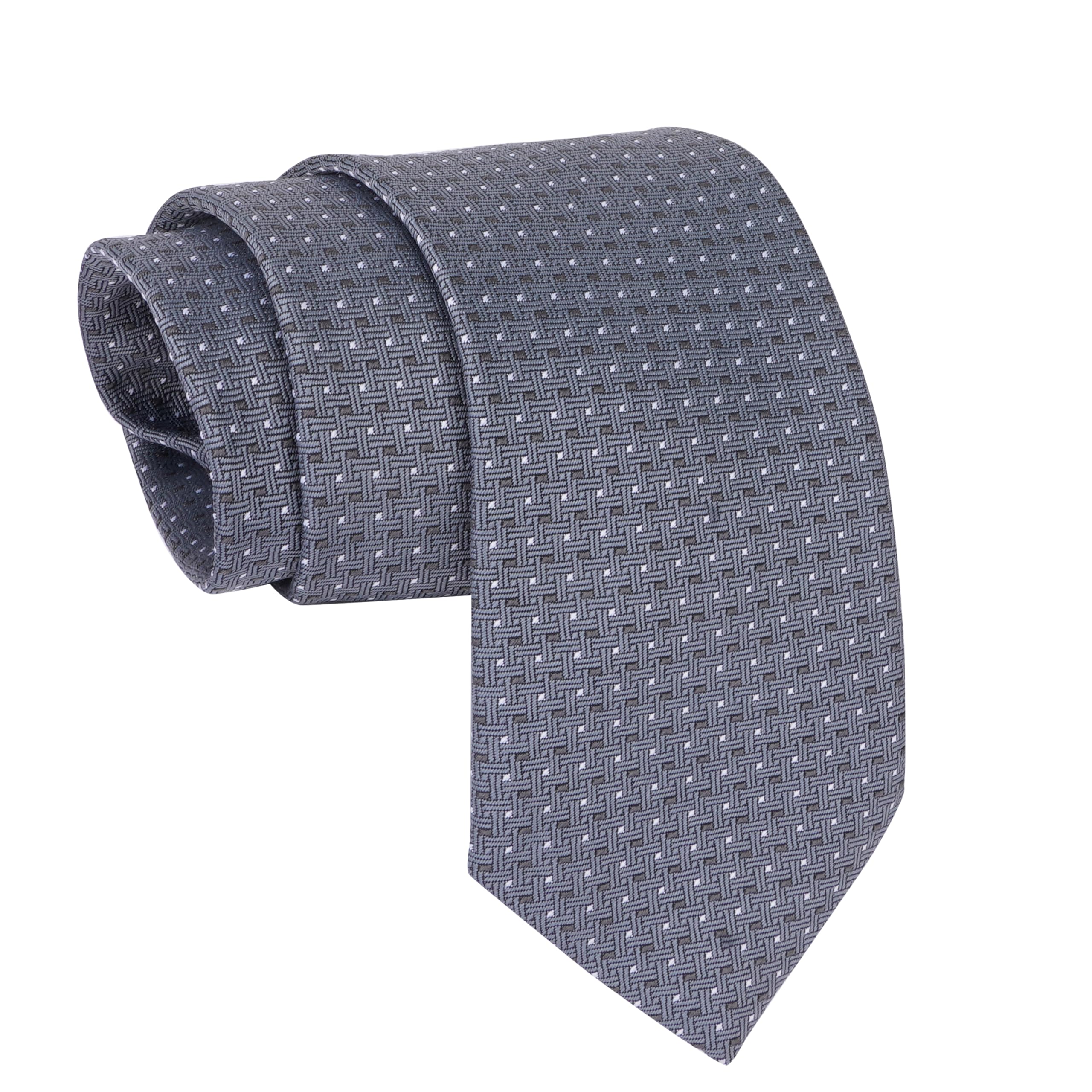 Mens Floral Micro Self, Necktie Gift Set Formal Tie (Pack of 1) (Grey Dotted)-image-37