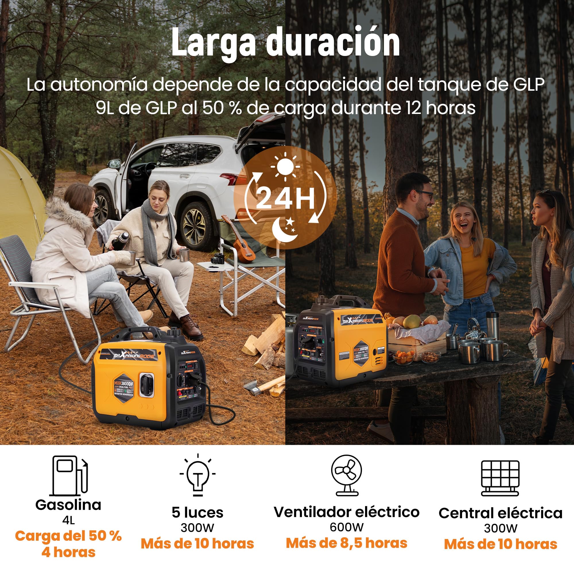 maXpeedingrods Groupe Electrogene Silencieux GPL et Essence 3500W Inverter Générateur Portable avec Prises USB et 230V avec Affichage Numérique pour Camping Car Caravanes Jardin | Generador inversor con tomas USB y de 230 V y pantalla digital para autocar