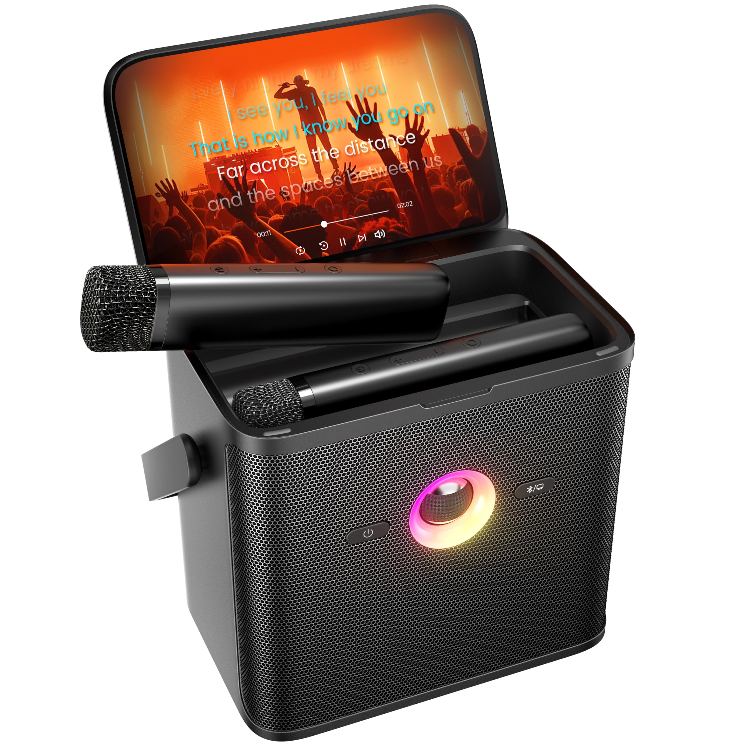 Ikarao Karaoke Machine for Adults Kids, with Lyrics Display Screen, WiFi Connect to YouTube & Karaoke App, 2 EQ Autotune Wireless Microphones Portable Karaoke PA System for Home Family Party Camping