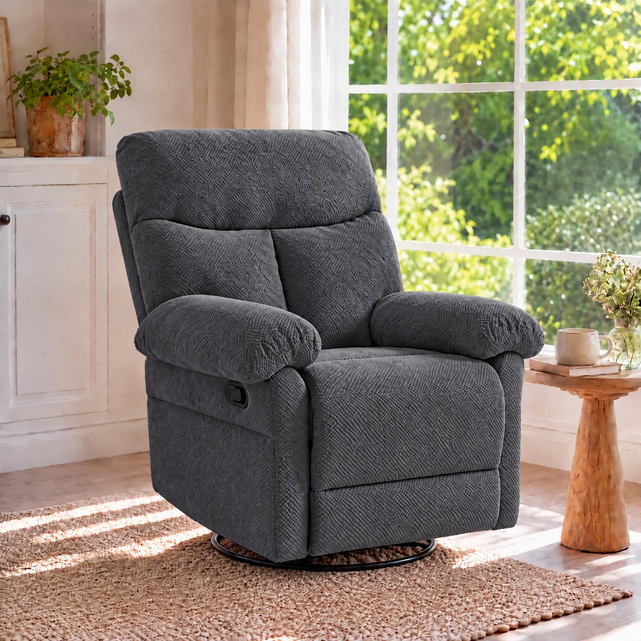 Manual 360° Swivel Rocker Recliner Chair for Living Room, Dark Gray