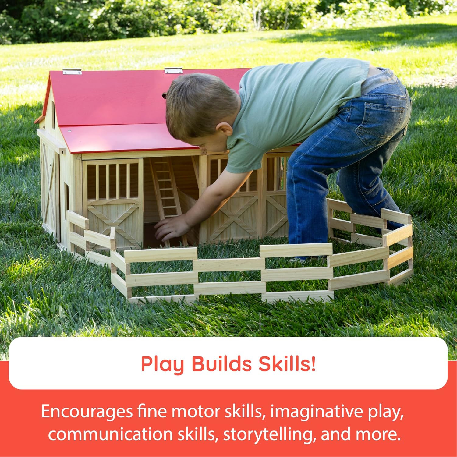 Fat Brain Toys Horse Barn - Rustic Ridge Stable Pretend Play & Imaginative Play for Ages 3 to 9