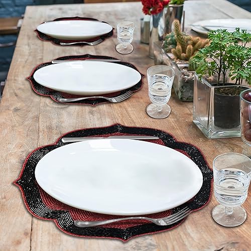 Miniatura 4 de Decozen Juego de manteles individuales con cuentas, juego de 4 a 14 pulgadas, resistentes al calor, cocina, boda, cumpleaños, decoración del día de