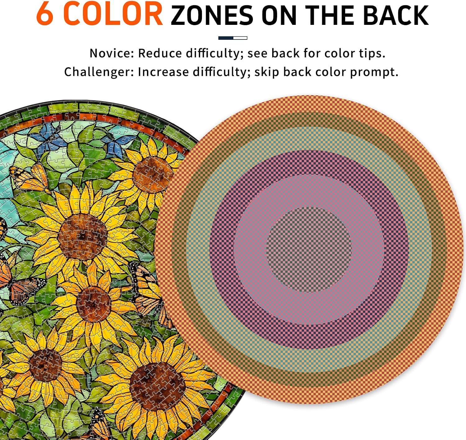 Sunflower Stained Glass Puzzles Jigsaw for Adults 1000 Pieces, Brain Challenging Puzzle for Game Night, Family, Friends, Round Puzzles Diameter 25.6 in
