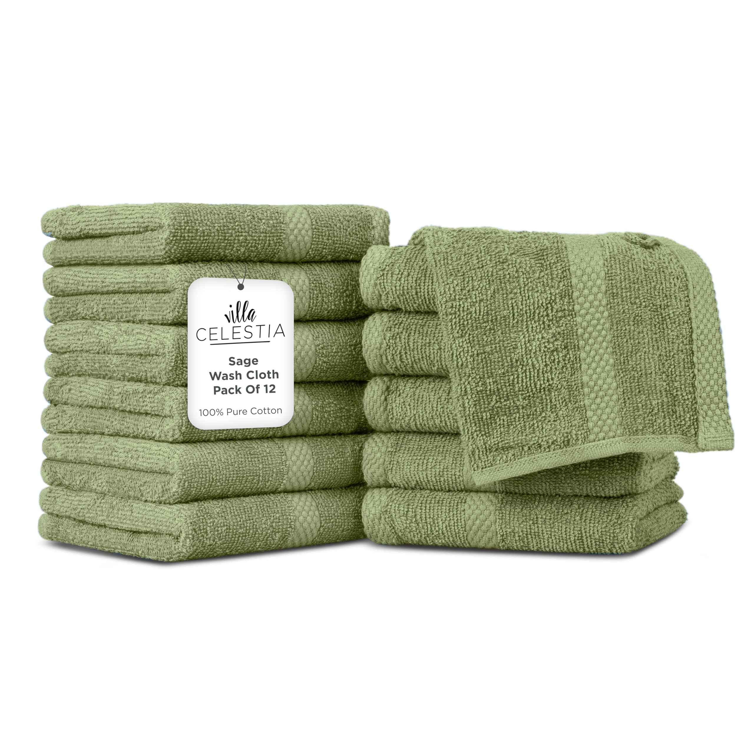 Villa Celestia Cotton Washcloths Set of 12 Sage