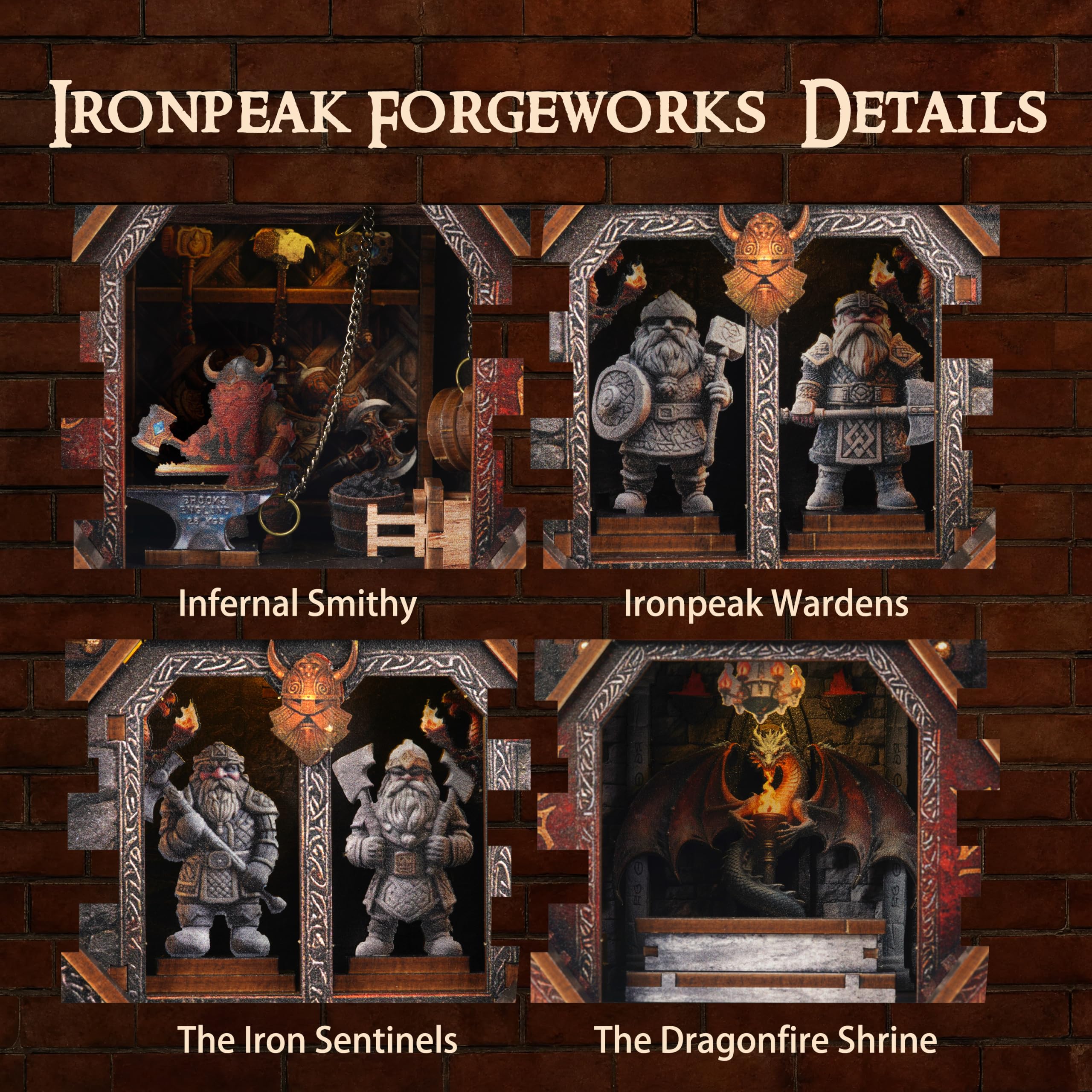 Ironpeak Forgeworks - Kit fai da te in miniatura per adulti, adolescenti, casa delle bambole, libreria, inserto decorativo con luce LED, puzzle in legno 3D per familiari e amici