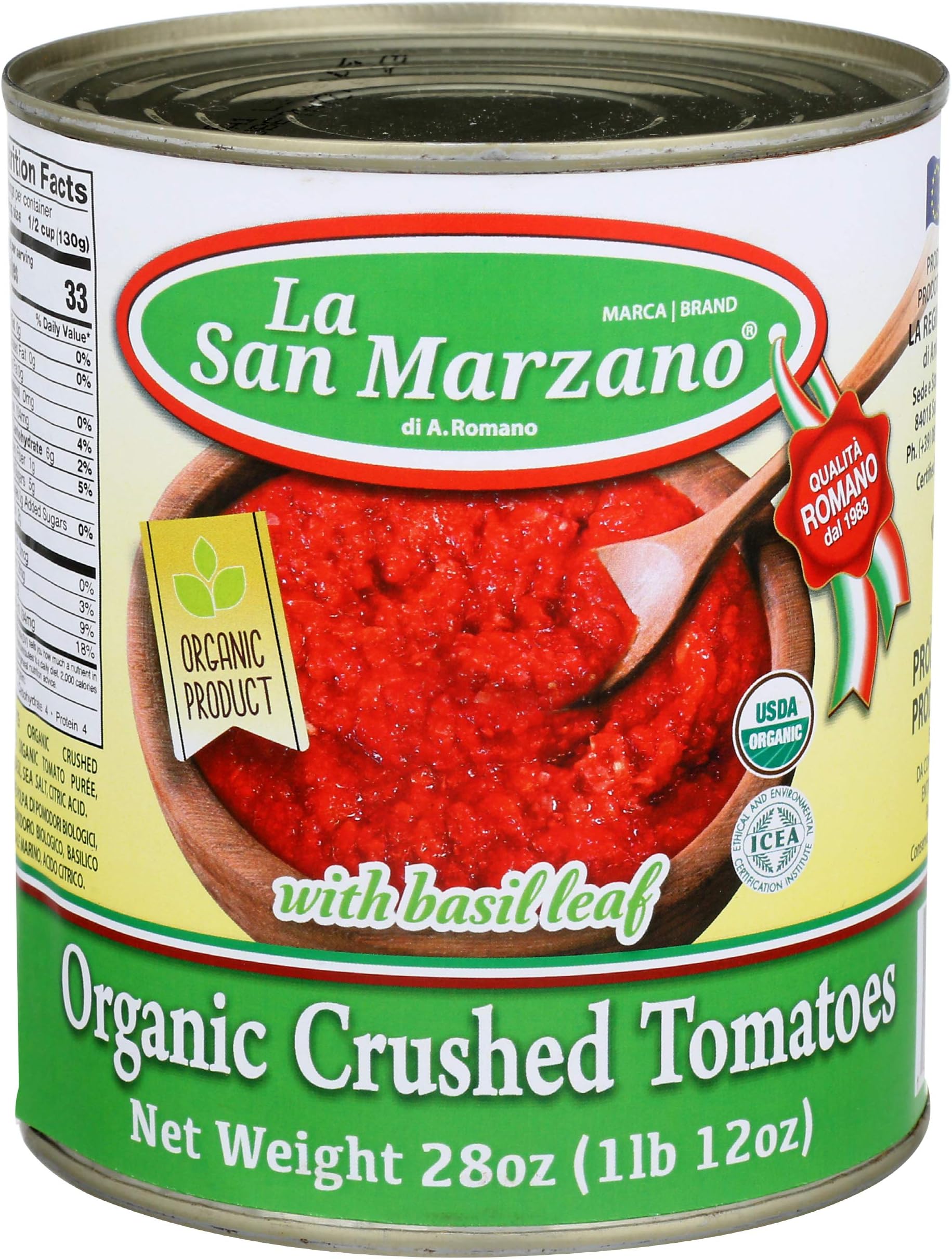 La San Marzano, Tomatoes Crushed Basil Leaf Organic, 28 Ounce