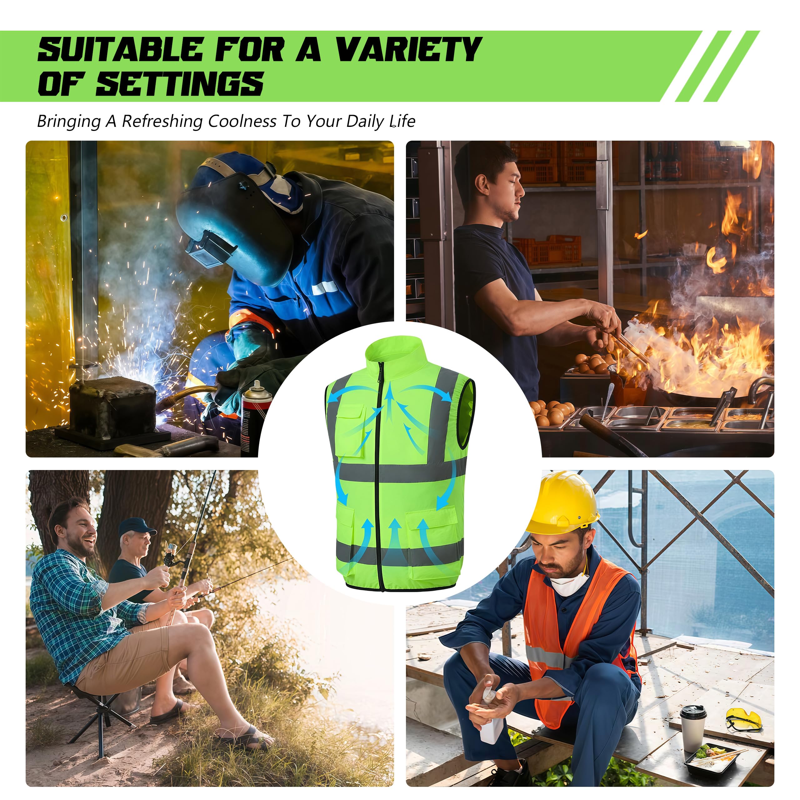 Gilet refrigerante elettrico con 2 ventole per l'estate, per clima caldo, abbigliamento rinfrescante traspirante per uomo e donna (M