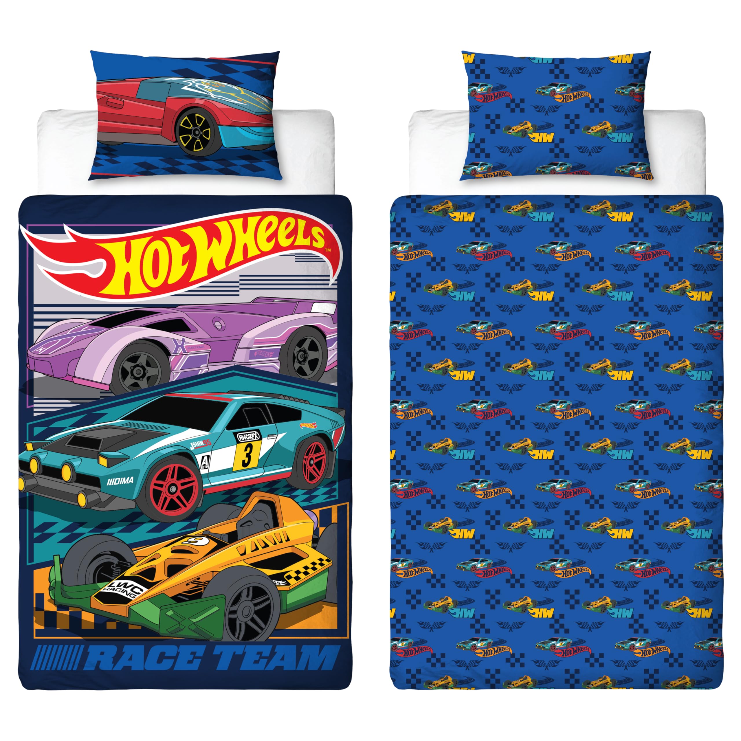 Hot Wheels Offiziell Lizenziertes Einzelbettwäsche-Set | Design „Motorway“ | Beidseitig wendbare Bettwäsche mit passendem Kissenbezug | Perfekt für Kinderzimmer | Polycotton, Twin