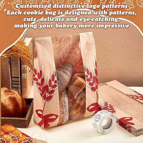 Miniatura 4 de Gueevin 100 bolsas de pan de papel kraft para pan casero, bolsa grande de pan de masa madre con ventana transparente, almacenamiento de alimentos