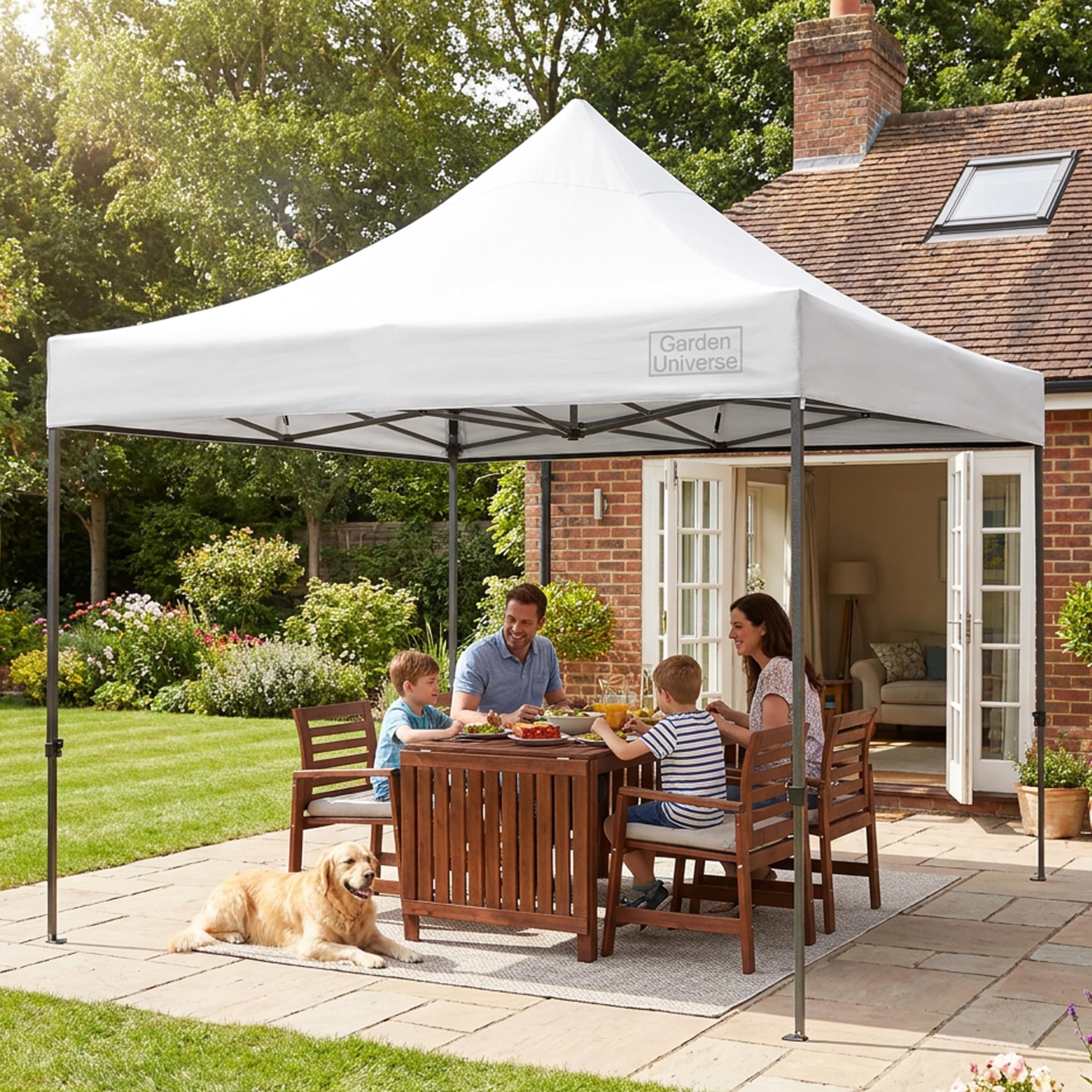 Garden Universe 3m x 3m Pop-Up Gazebo Heavy Duty Weight 26kg White Waterproof Commercial Grade Market Stall Leg Weights Wheeled Carry Bag Marquee Canopy Party Tent GAZ11-White