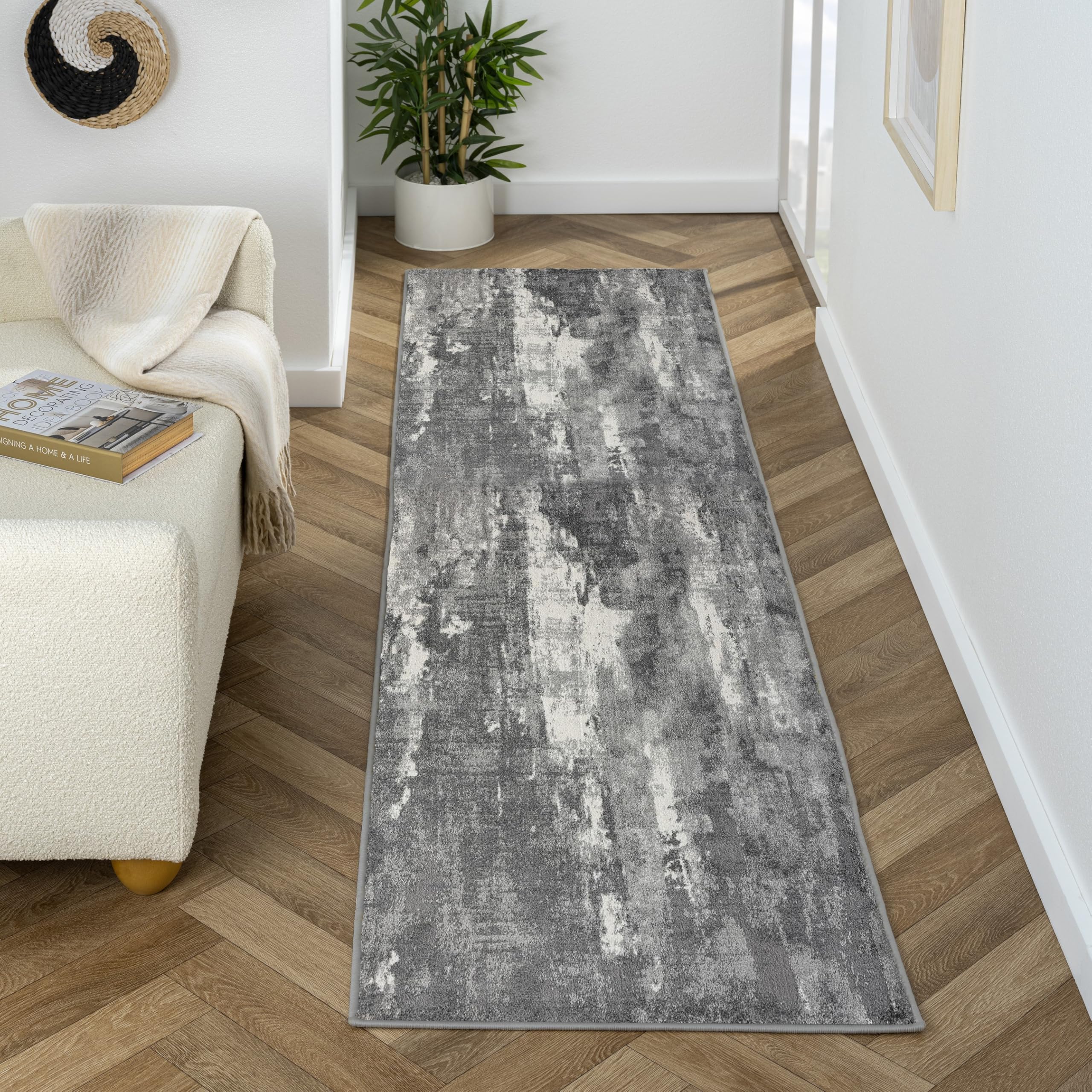 Euston Collection 7681 Dark Grey 2x7 Modern Abstract Area Rug