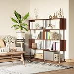 HOMCOM 5-Tiers Geometric Wooden Bookcase S-Shaped Storage Bookshelf Display with Metal Frame for Living Room, Bedroom, Home Office, Walnut