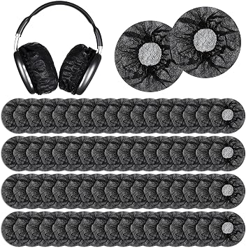 500 Pieces Disposable Headphone Ear Covers, 11cm/4.3in Black Non-Woven Sanitary Headphone Covers Stretch Earpad Covers Fit for Most On Ear Headphones