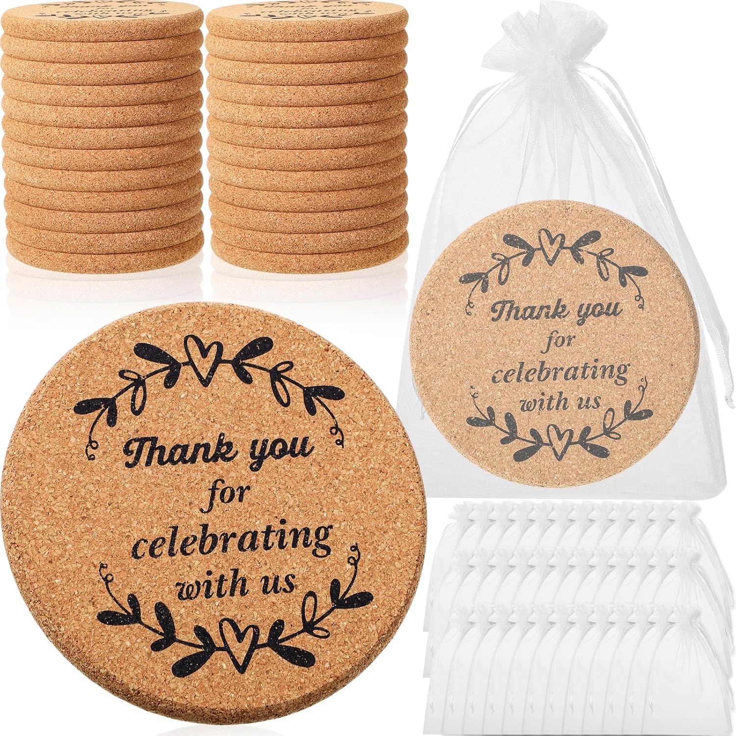 Maxcheck 36 Set Thick Cork Coasters Wedding Favors, 4 Inch