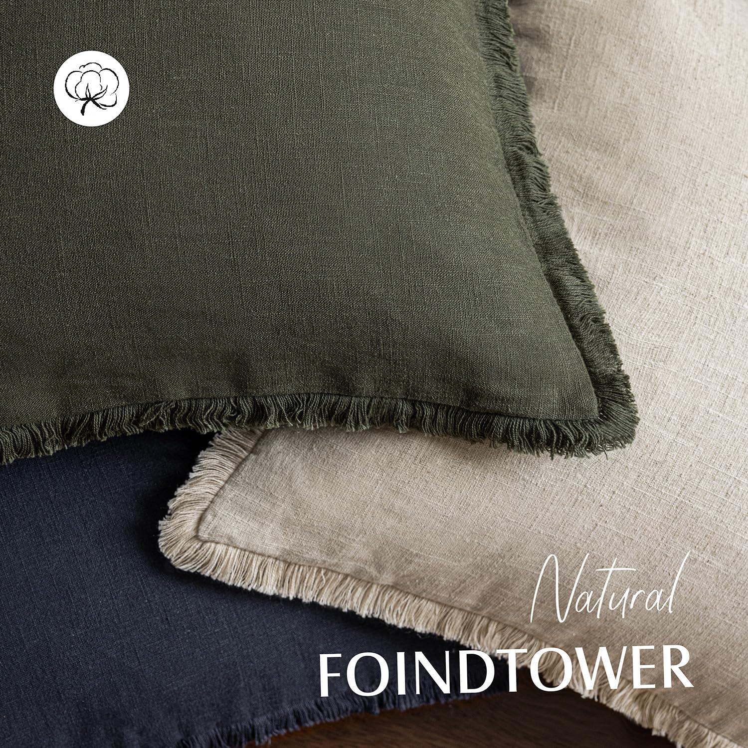 Foindtower Set of 2 Decorative Linen Fringe Throw Pillow Covers Cozy Farmhouse Cushion Cover with Tassels Accent Pillowcase for Couch Chair Sofa Bed Living Room Home Decor,16×16 Inch,Dark Olive Green - Image 4