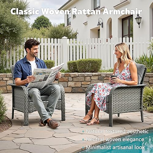 Miniatura 3 de Juego de muebles de mimbre para patio, 4 piezas, para todo tipo de clima, sofá biplaza y mesa para patio trasero, balcón y terraza con cojines