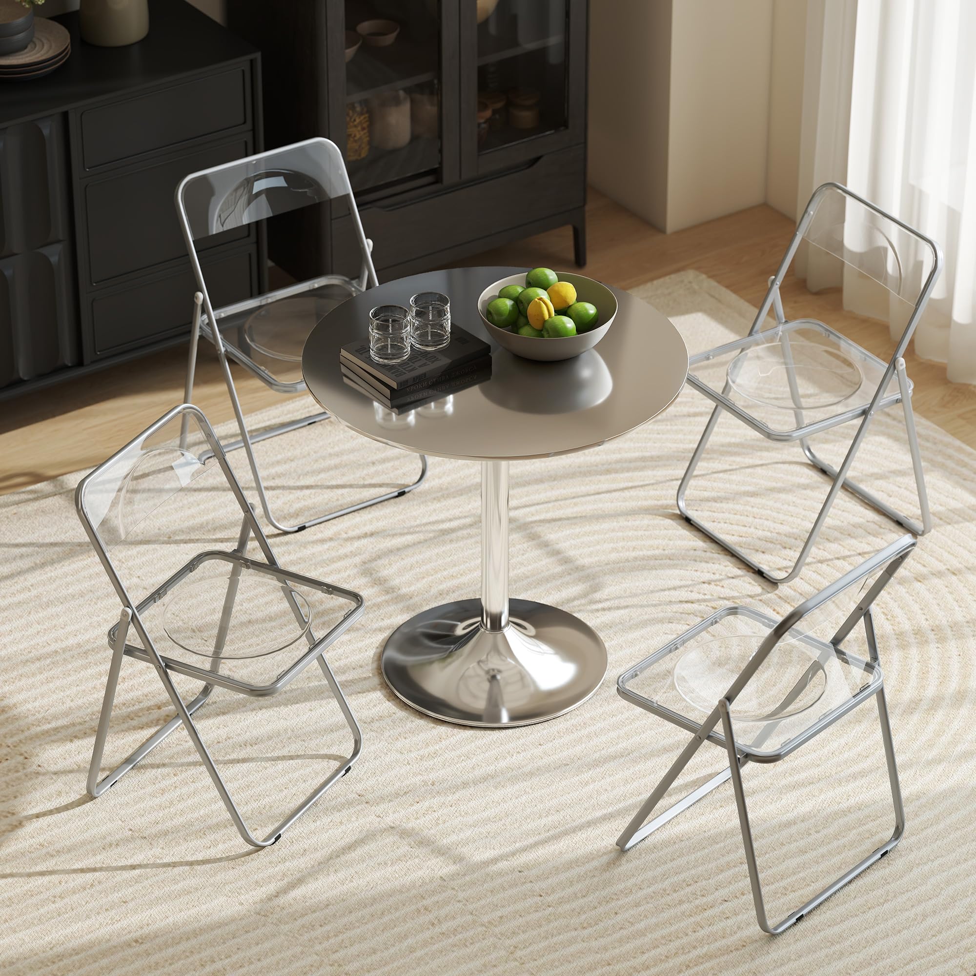 HOMCOM Lot de 4 chaises Pliantes en Acrylique et Acier, chaises Pliantes intérieures Portables pour Maison, Bureau, Salle à Manger, 47 x 48 x 75 cm, Transparentes