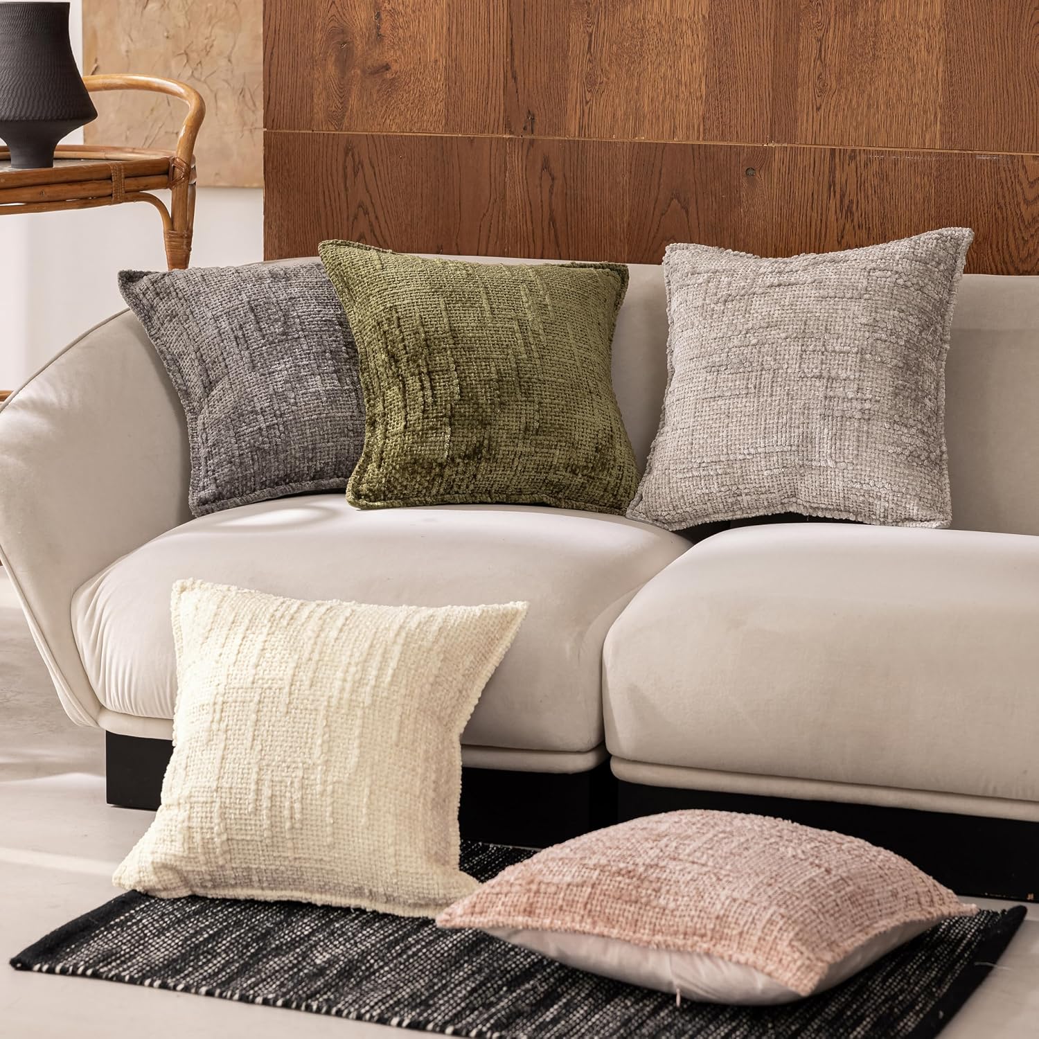 Pack of 2 Chenille Gray Throw Pillow Cover 18x18 Inch Soft Neutral Decorative Throw Pillow Case for Couch Sofa Modern Home Decor Cushion Cover for Living Room