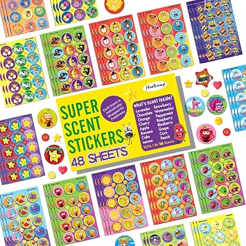 HORIECHALY 1107 PCS Smelly Stickers,48 Sheets 16 Scents, Large & Mini Sizes, Animals & Motivational Phrases, Scratch and Sniff Stickers for Kids,Teacher Classroom Rewards,Party Favors and Gifts