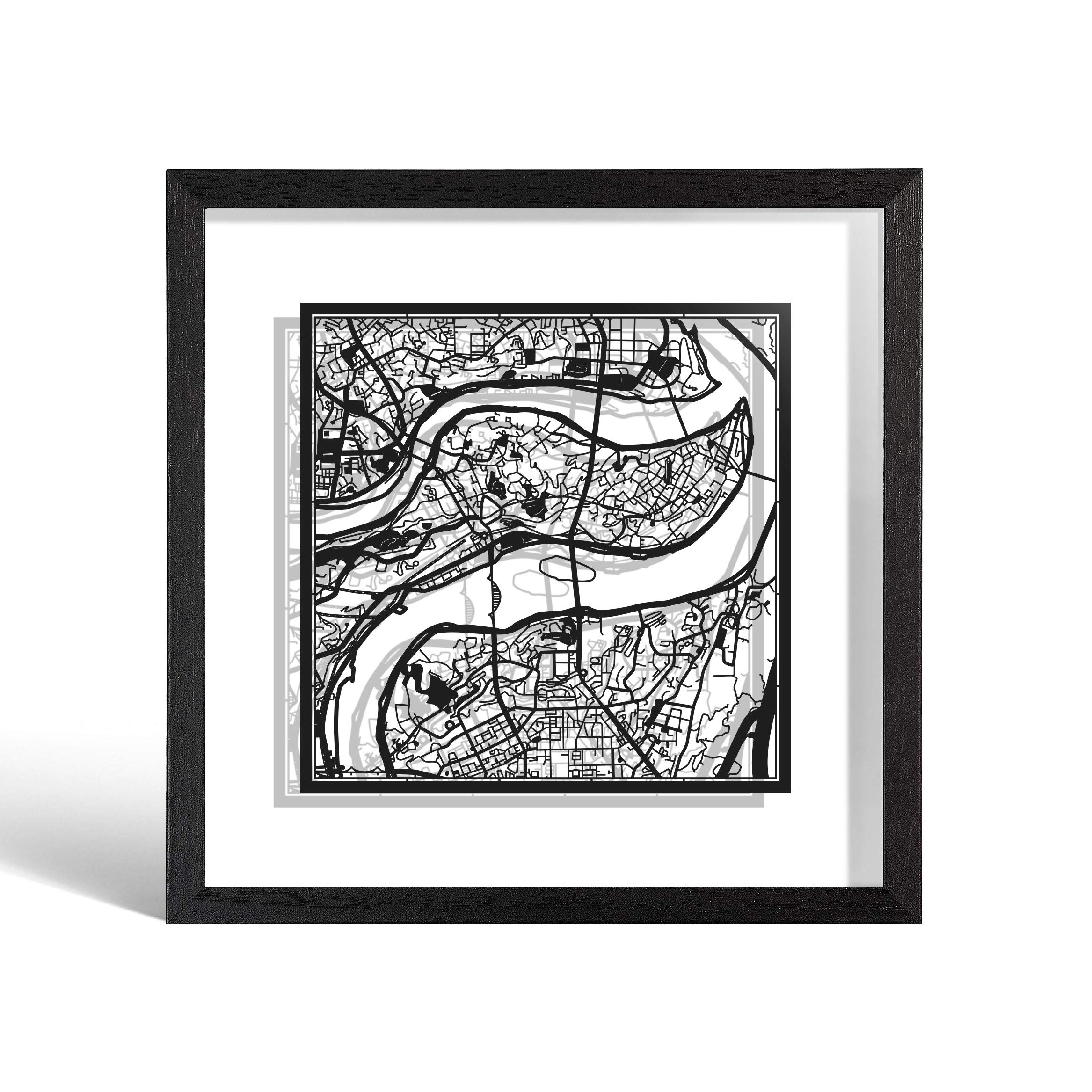 O3 DESIGN STUDIO Chongqing Marco de Papel para mapas, Black map, Black frame, 9x9 inches, Gift Boxed, 2 background color, self-changing, Paper Art