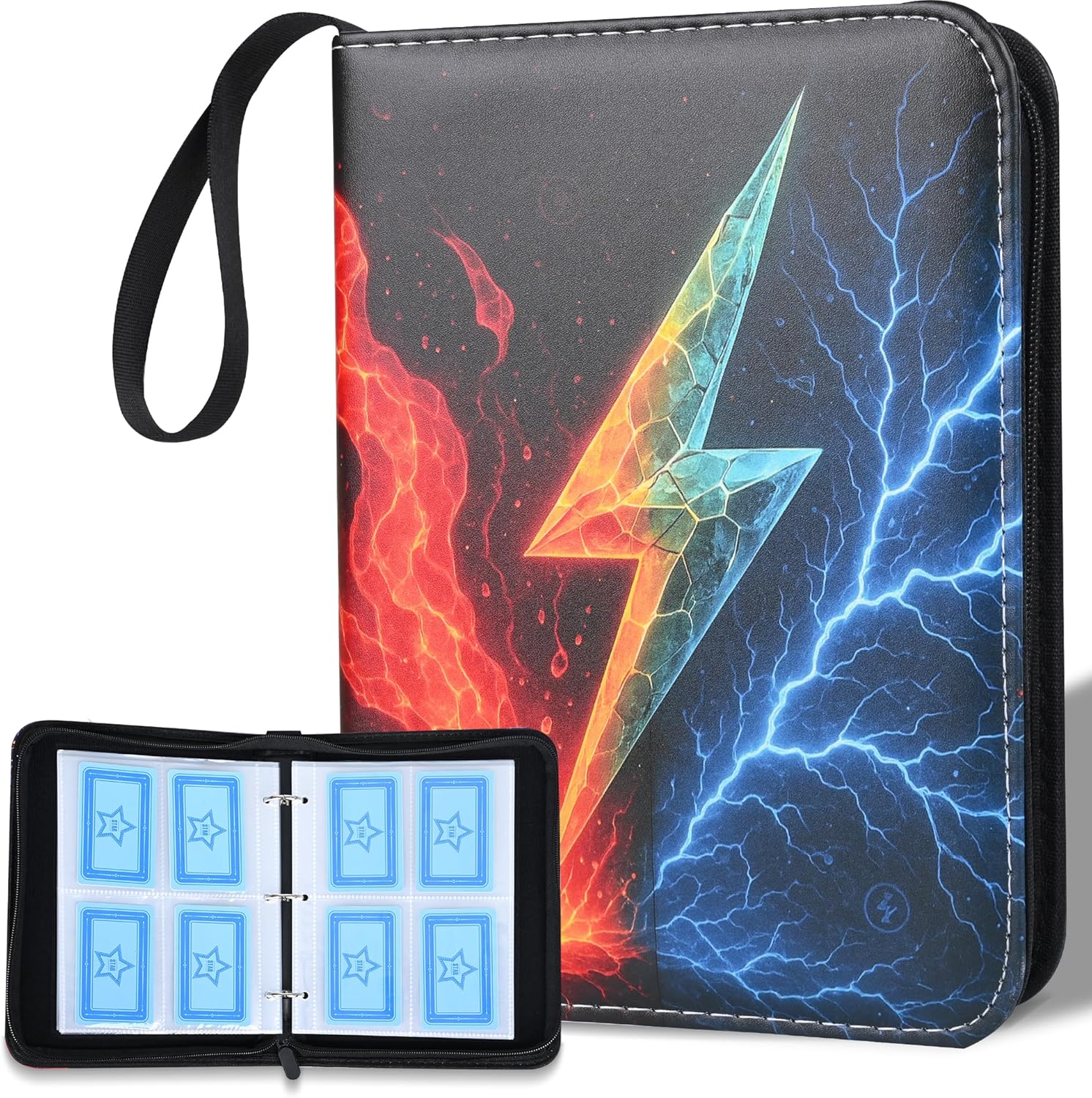 Trading Card Binder Album with Sleeves, Double Sided Pocket Collection Holder Case for Collectible Albums Card Folder for MTG, TCG, Sports Cards (Lightning Bolt, 4 Pockets)