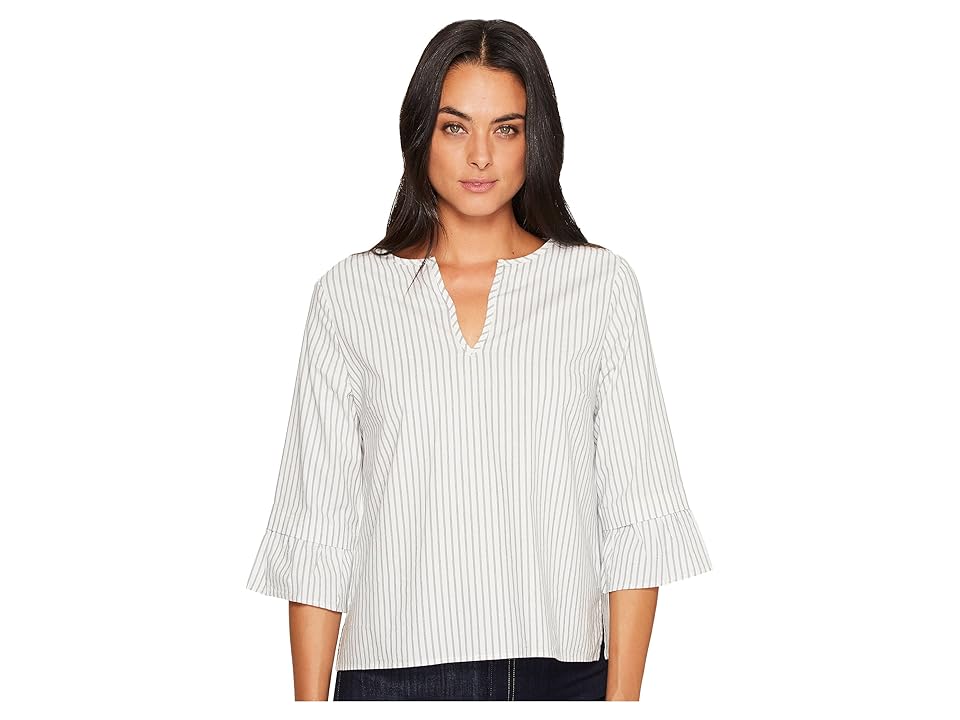 

Michael Stars Fletcher Stripe V-Neck Ruffle Sleeve Top (Chalk/Black) Women's Clothing