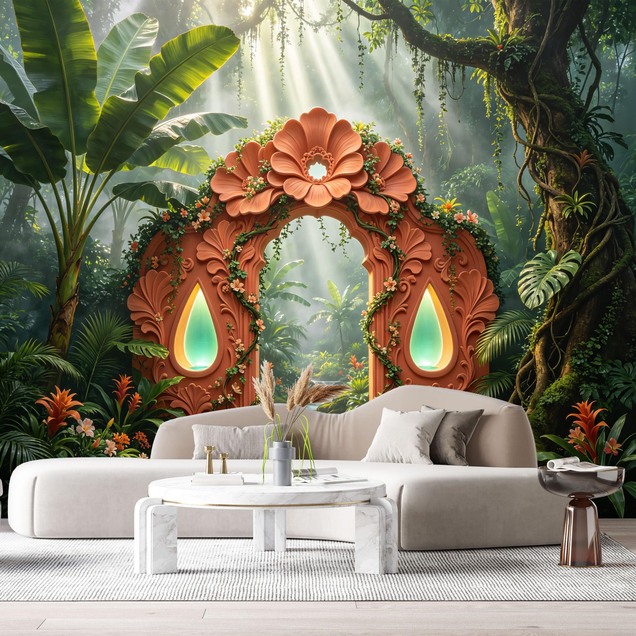 Custom Size Wall Murals Jungle Tropical Enchanted Archway 3D Trompe L'Oeil SelfAdhesiveWall Fabric Removable Wallpaper Wall Decor for Living Room Bedroom Bathroom