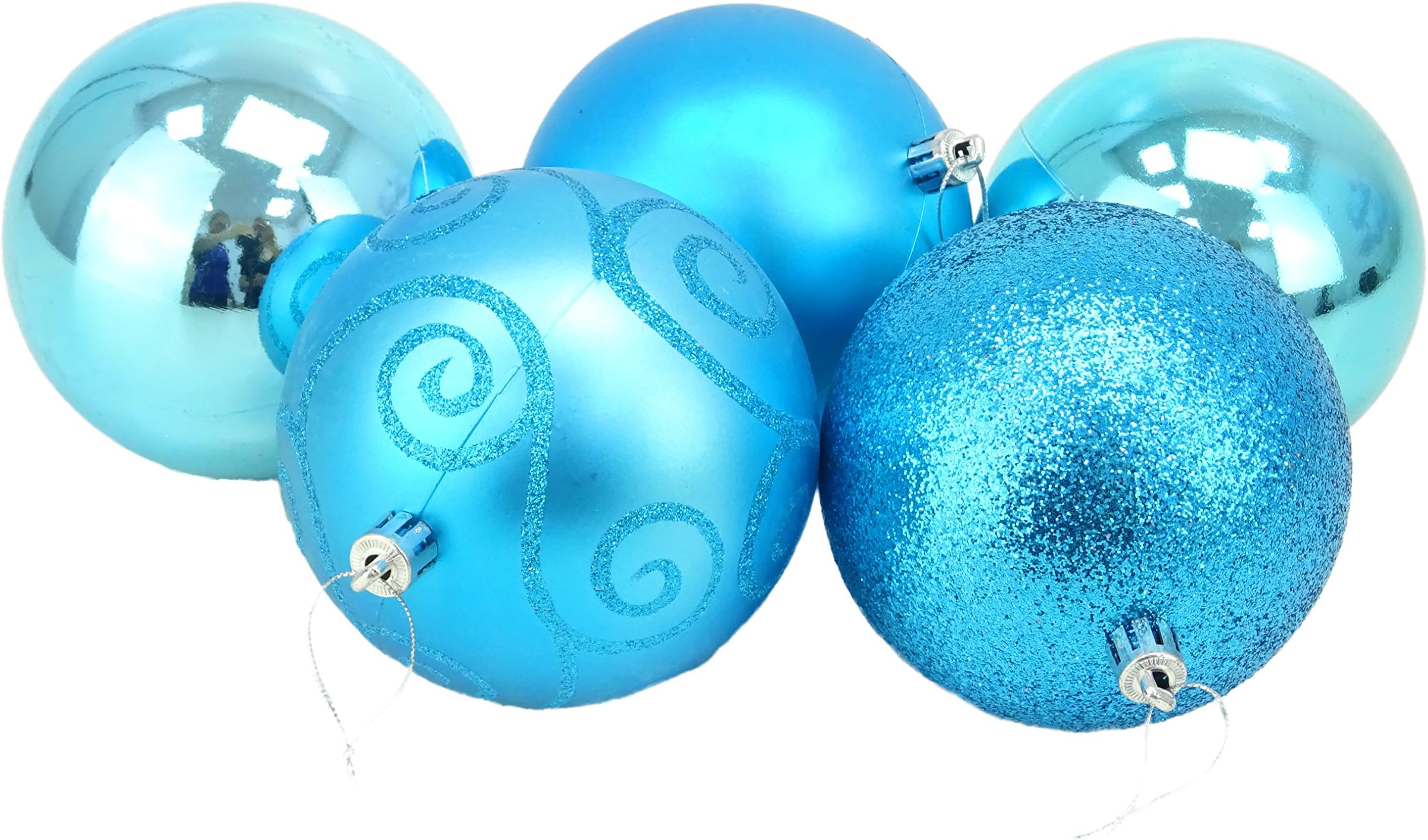 Christmas Concepts® Pack of 5 - Extra Large 100mm Christmas Tree Baubles - Shiny, Matte & Glitter Decorated Ornaments (Turquoise)