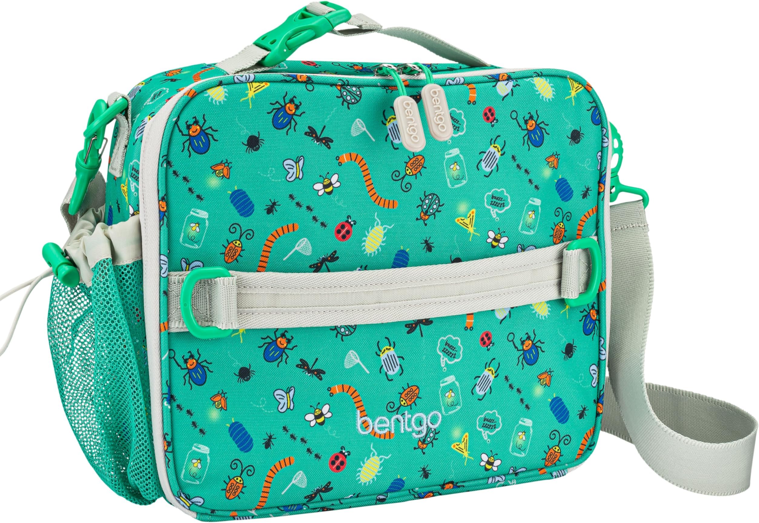 Bentgo Kids Lunch Bag - Durable, Double-Insulated Lunch Bag for Kids 3+; Holds Lunch Box, Water Bottle, & Snacks; Easy-Clean Water-Resistant Fabric & Multiple Zippered Pockets (Bug Buddies)