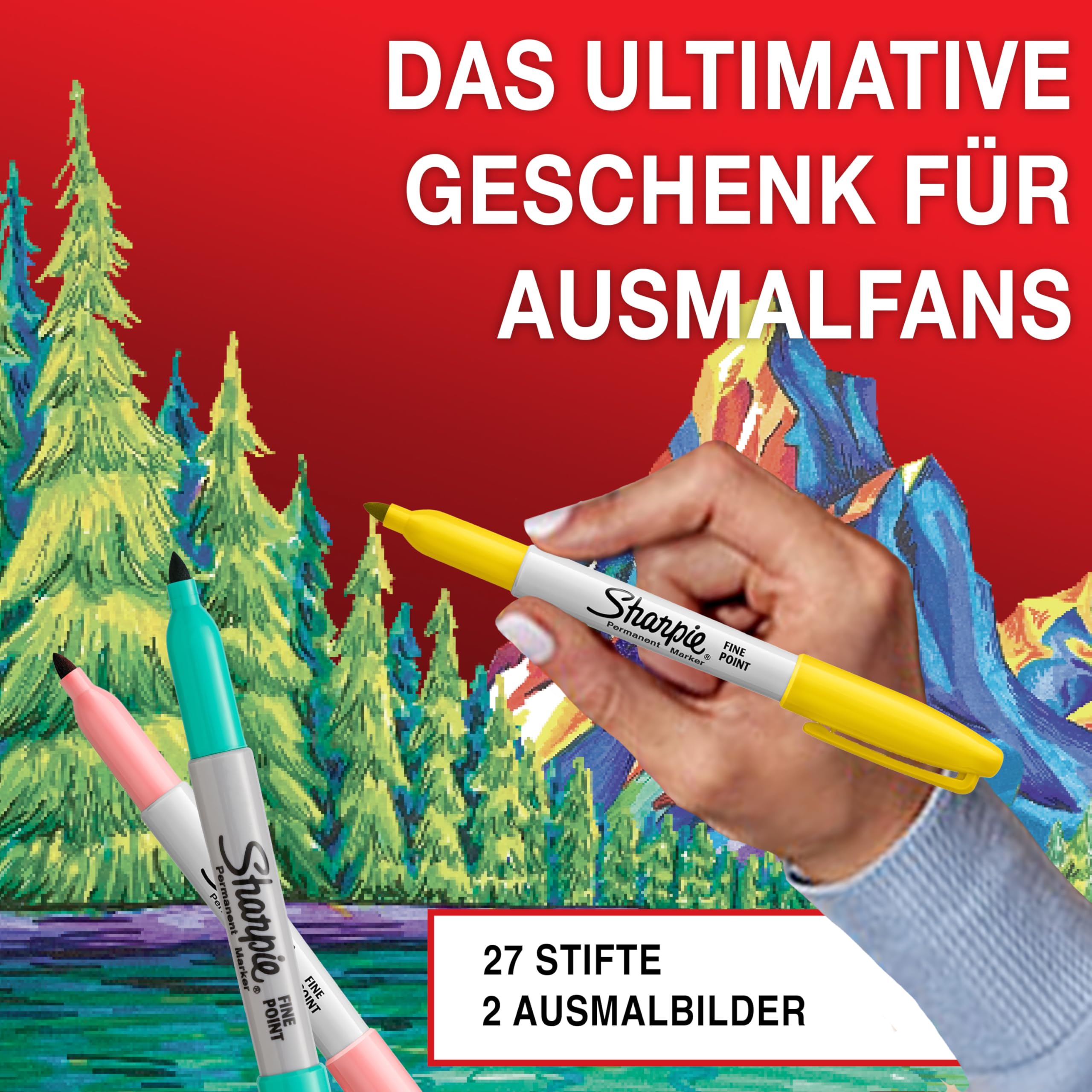 Sharpie Permanente Marker Geschenkset | Feine & Ultrafeine Spitze Malstifte | gemischte Farben | Enthält 2 Malvorlagen | 27 Marker