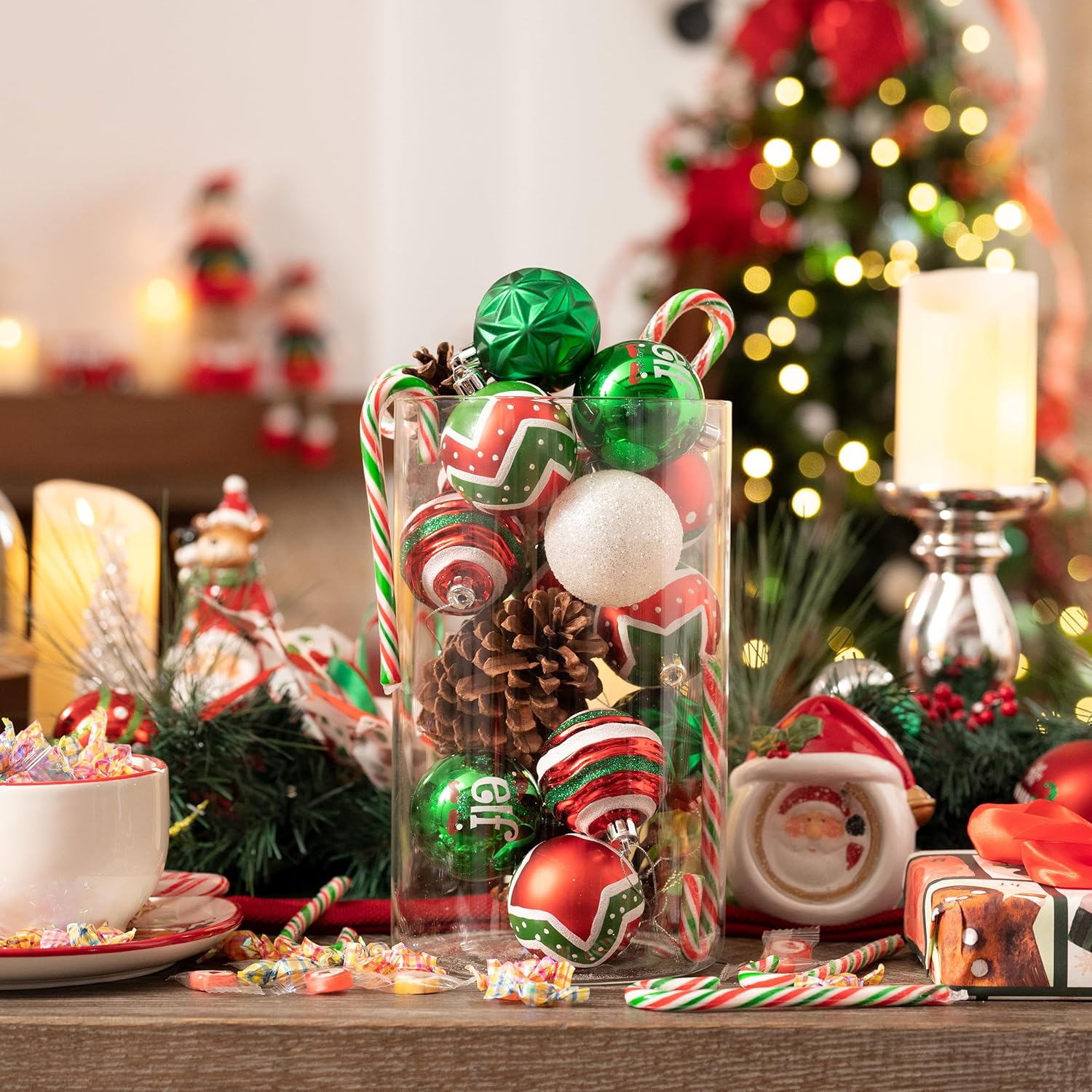 Valery Madelyn Christmas Ornaments Value Bundle, 30ct & 40ct Elf Red Green White Shatterproof Christmas Ball Ornaments Set, Decorative Hanging Ornament Bulk for Xmas Holiday Party Decor