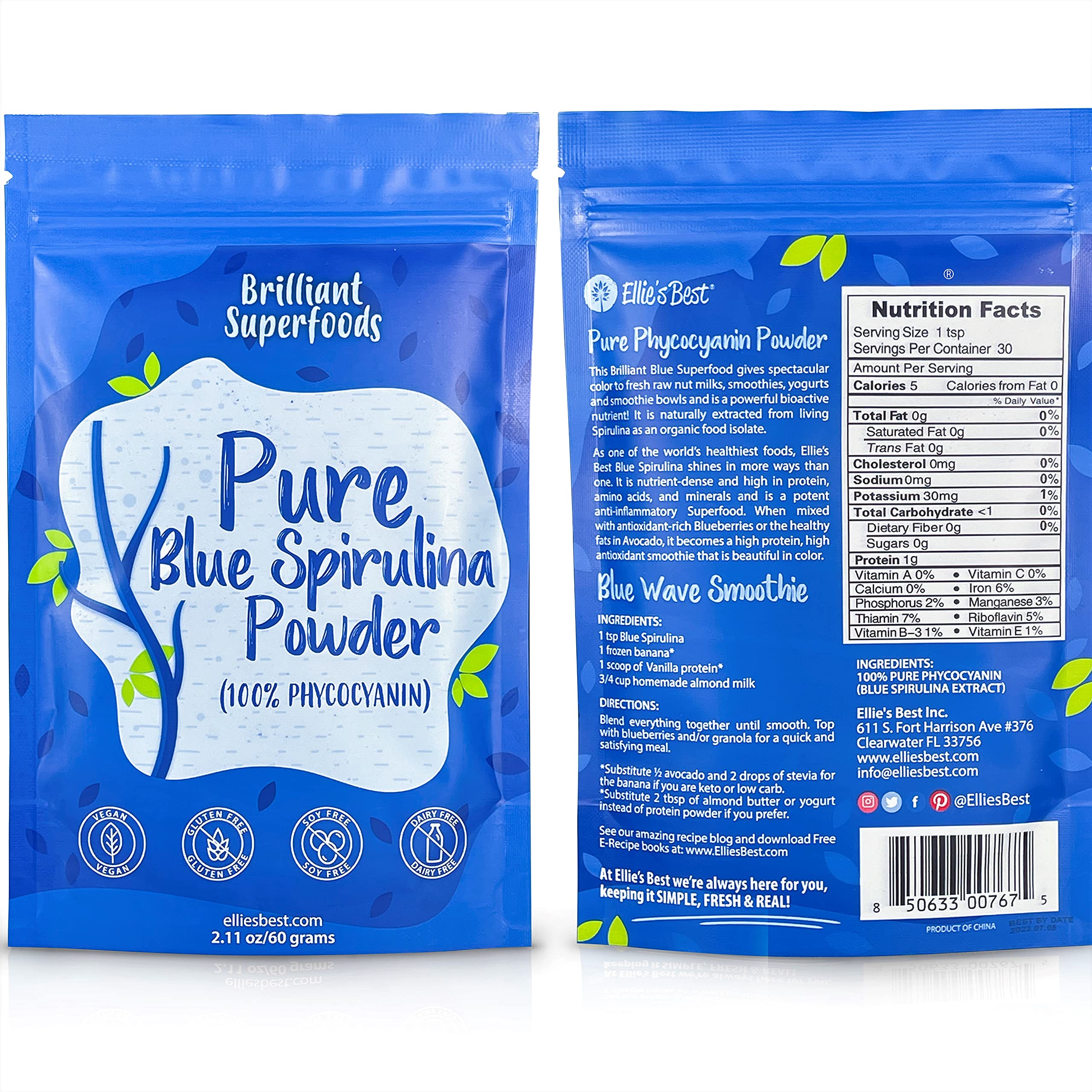 Blue Spirulina Powder – 100% Pure Superfood from Blue Green Algae Powder - for Natural Food Coloring, Smoothies & Protein Drinks, Vegan - Pure Water ...