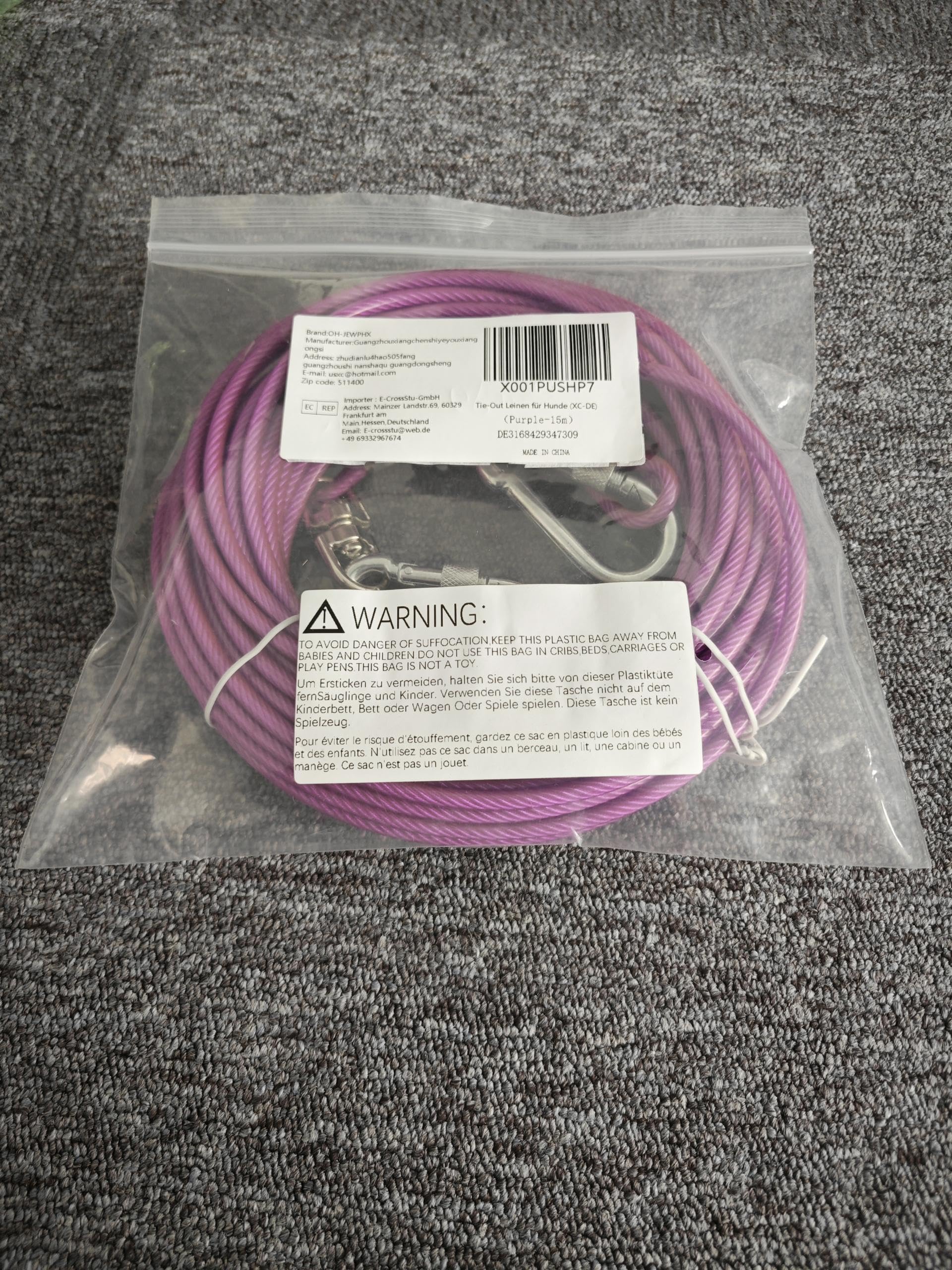 Tie-Out Laisse pour Chien - 9 m Violet