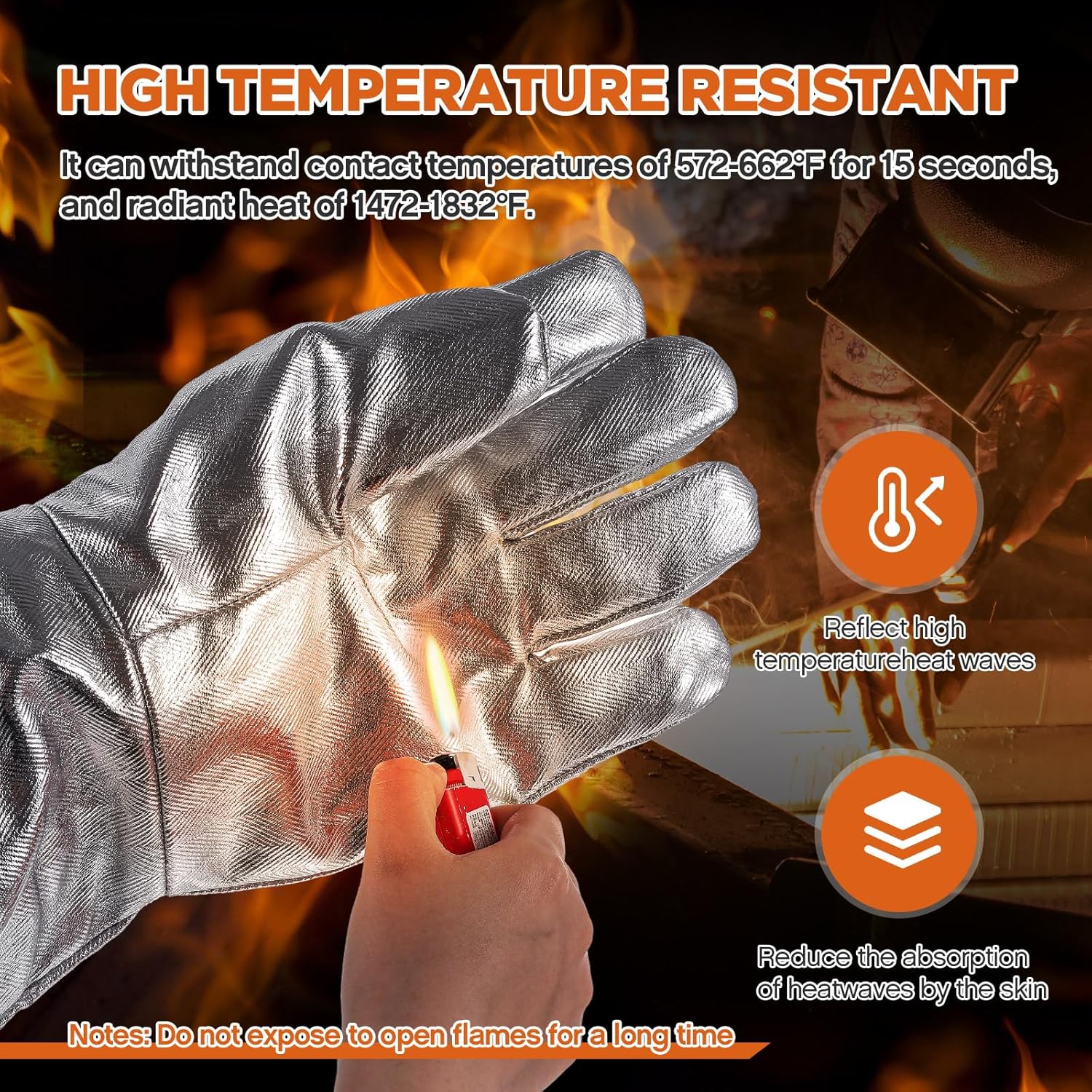 Kingdder High Temperature Aluminized Welding Gloves Heat Resistant 55CM Long Safety Work Glove for Smelting Metal Industry - Image 4