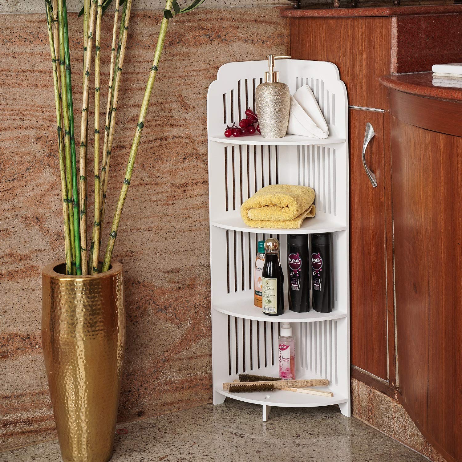 SS ARTS Engineered Wood Decorative Wall Corner Stand Multi Purpose 4 Tier Shelf/Corner Shelves(White)