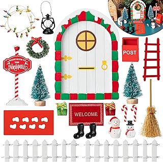 Haooryx 22pcs Christmas Magic Wooden Miniature Fairy Doors Accessories, Christmas Elf Magic Door for Wall Fairies Magical Door Decoration Christmas Party Outdoor Xmas Decor (White Door)