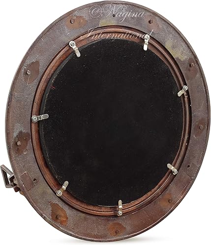 Miniatura 3 de Nagina International Espejo náutico de buey náutico de alta calidad con diseño de náutica de cobre rústico  Espejos de baño náuticos (12 pulgadas,