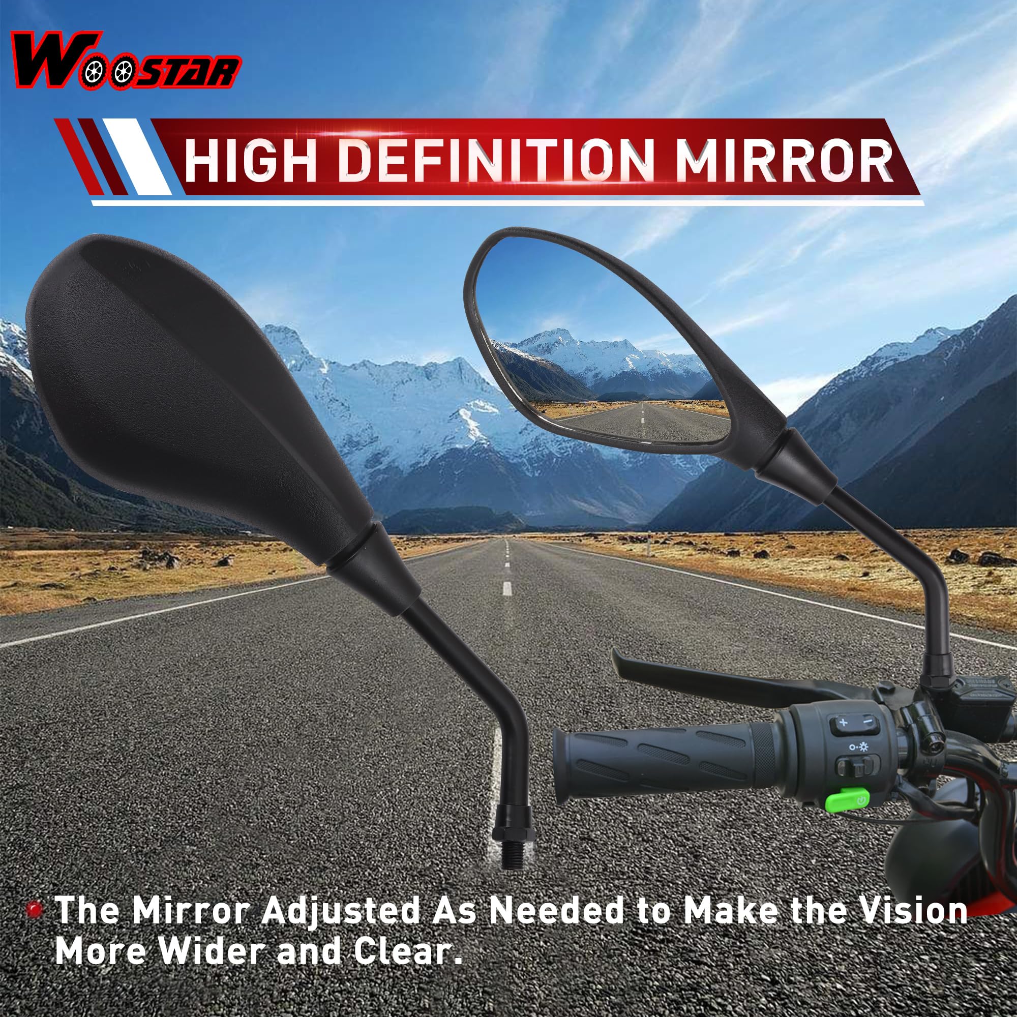 WOOSTAR Manillar Riser 22mm Espejos Laterales Moto 10mm con Hilo Convertidor Tornillos M10 a M8 Reemplazo para Scooter ATV 4 Wheeler Quad Pocket Pit Bike Paquete de 2 (056 Tipo)